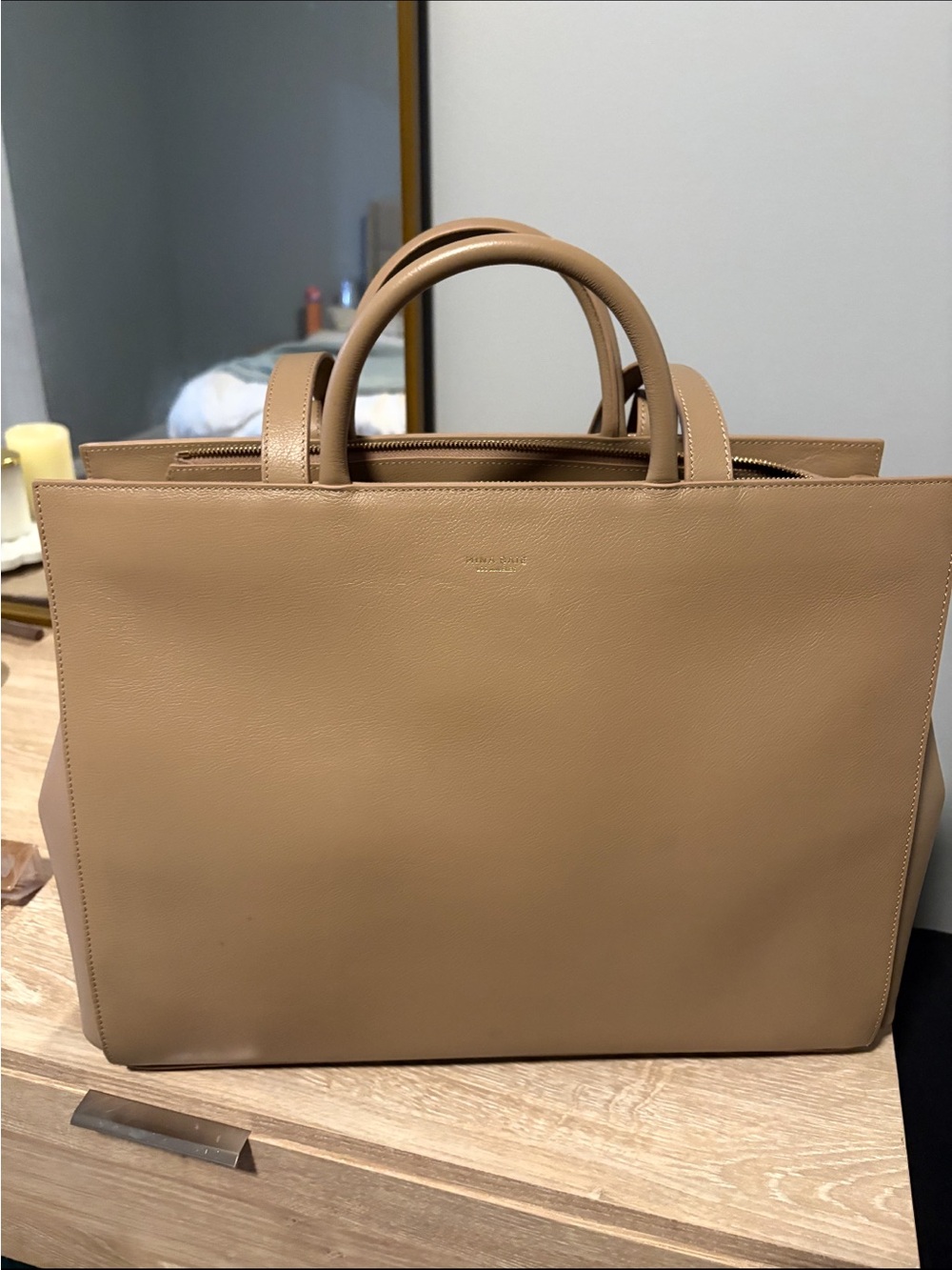 Mina Baie Tan Leather Tote Bag